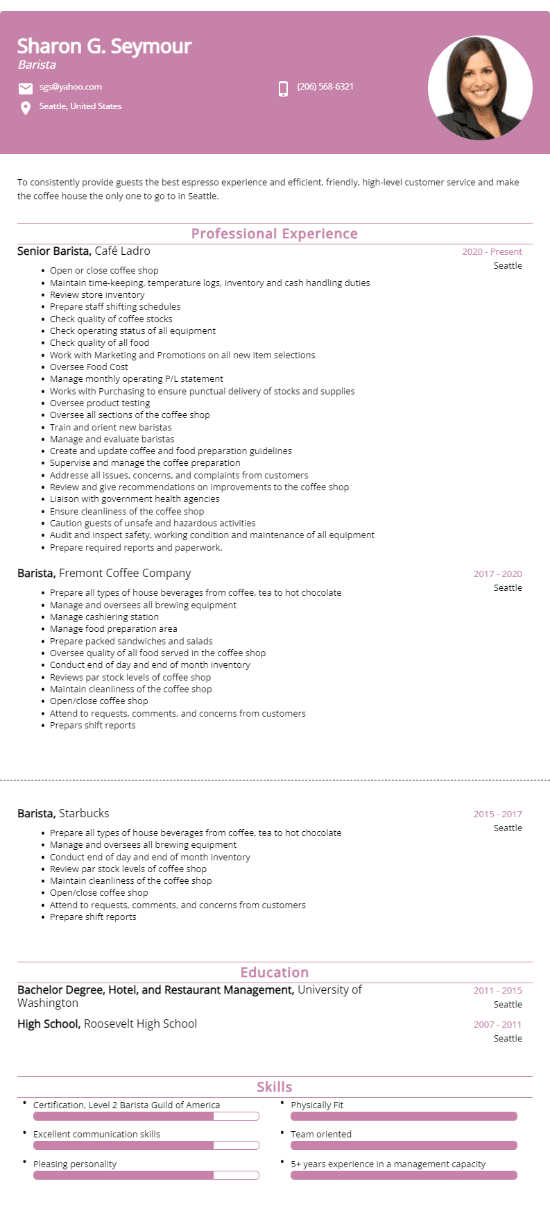 barista resume sample