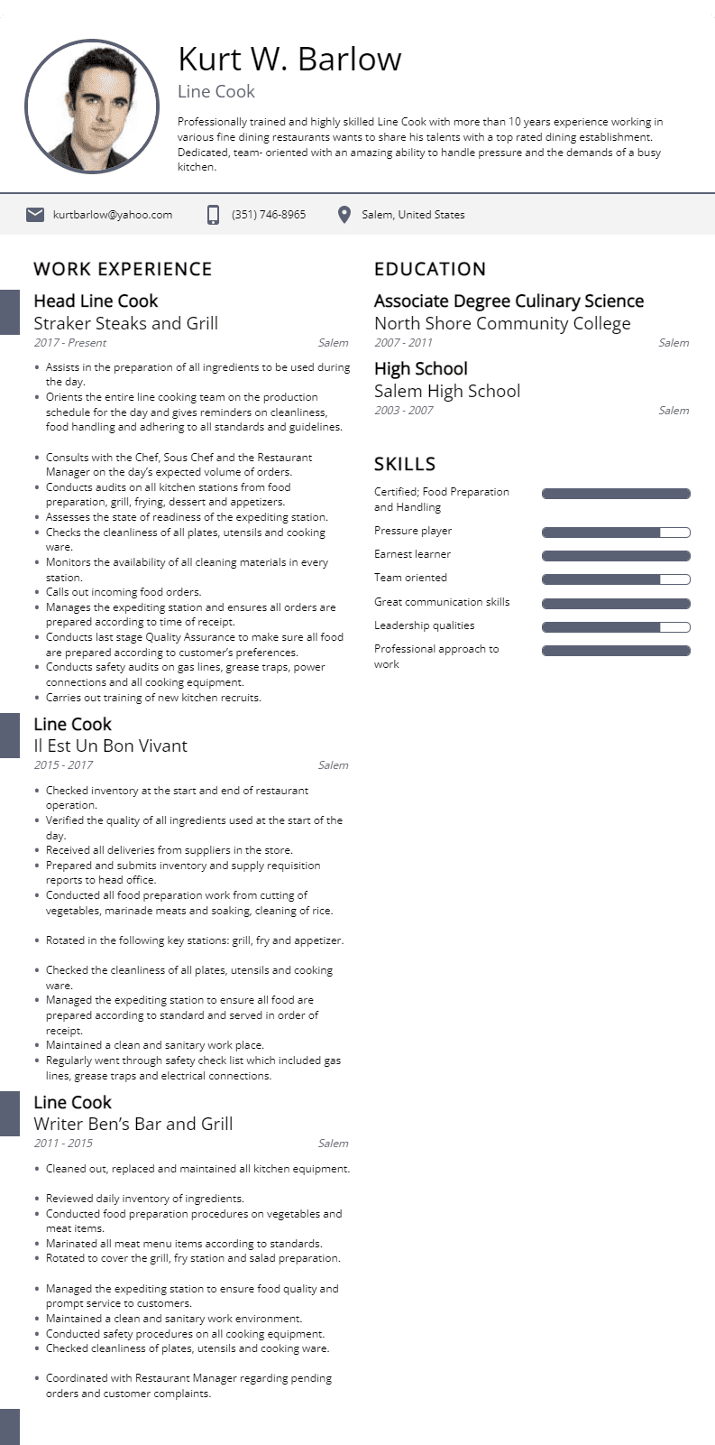 line cook resume sample