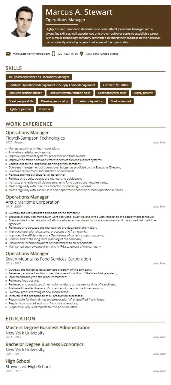 operations manager resume example