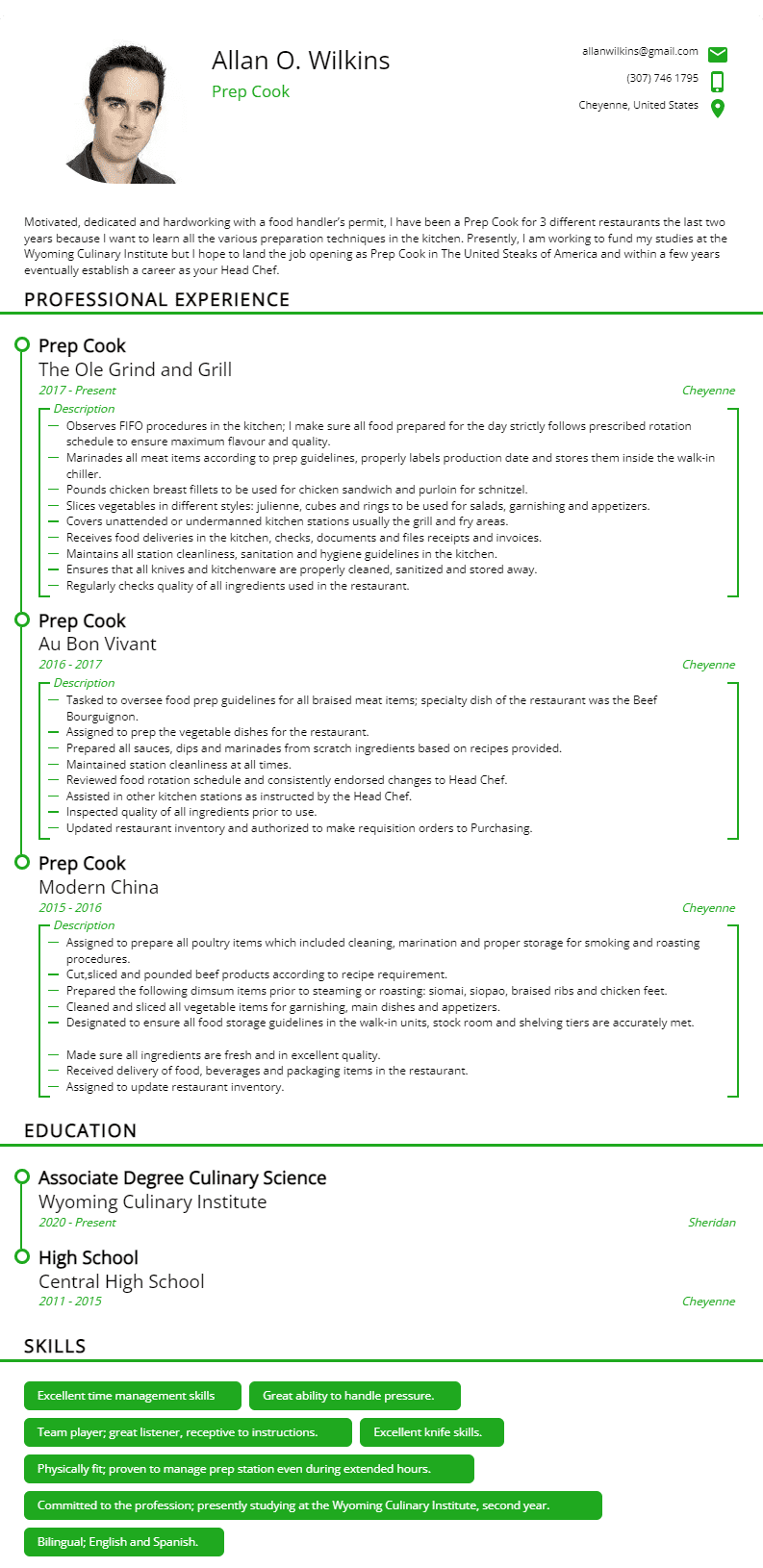 prep cook resume sample