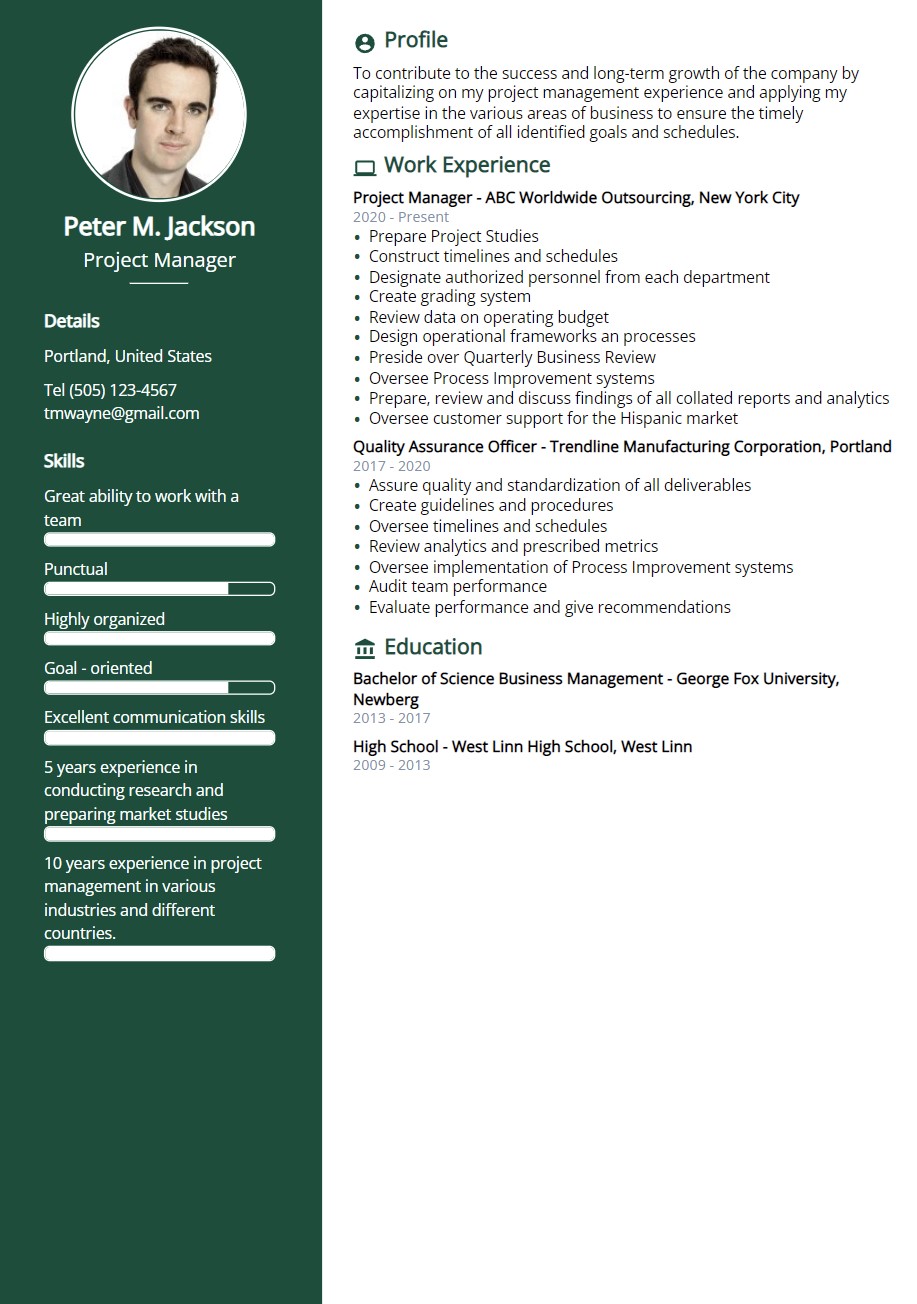 project manager resume example