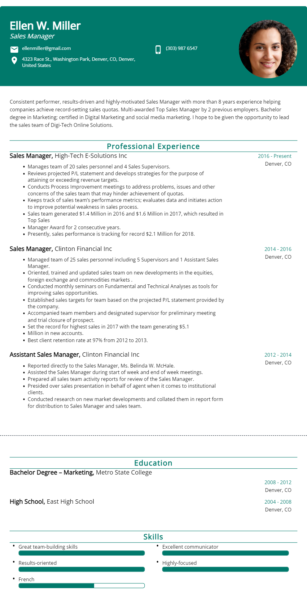 sales manager resume