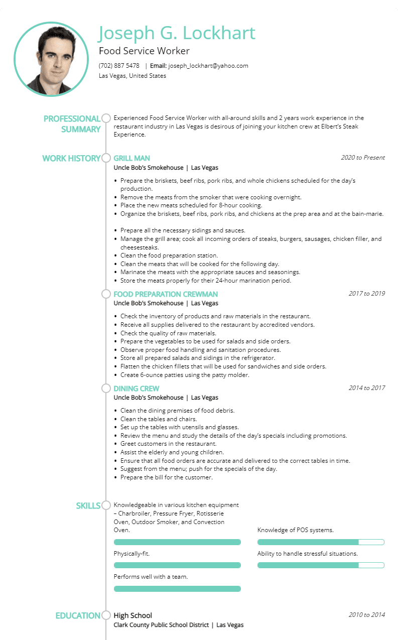 food service worker resume sample